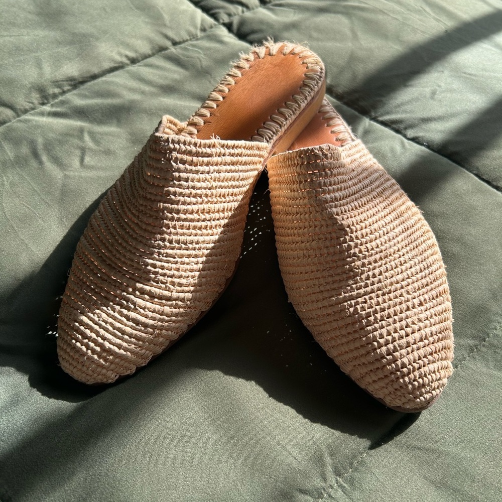 Tan Woven Slip-On Mules